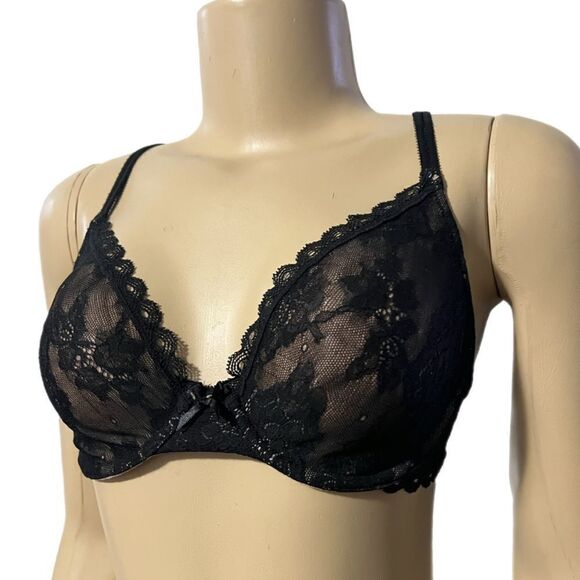 Victoria’s Secret Unlined Semi Demi underwire lace bra black 34C - Picture 2 of 7